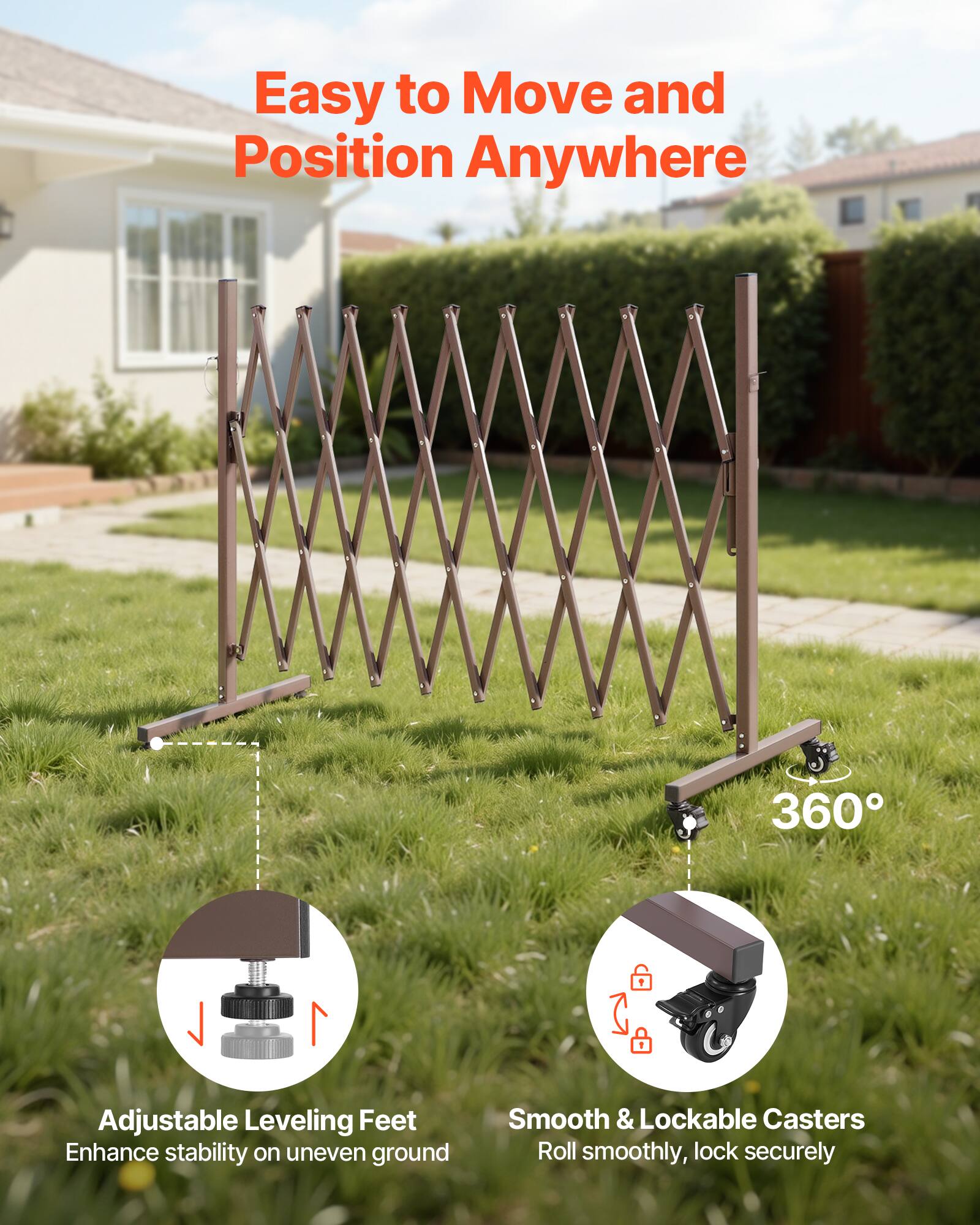 Easy to Move and Position Anywhere

360°

Adjustable Leveling Feet
Enhance stability on uneven ground

Smooth & Lockable Casters
Roll smoothly, lock securely