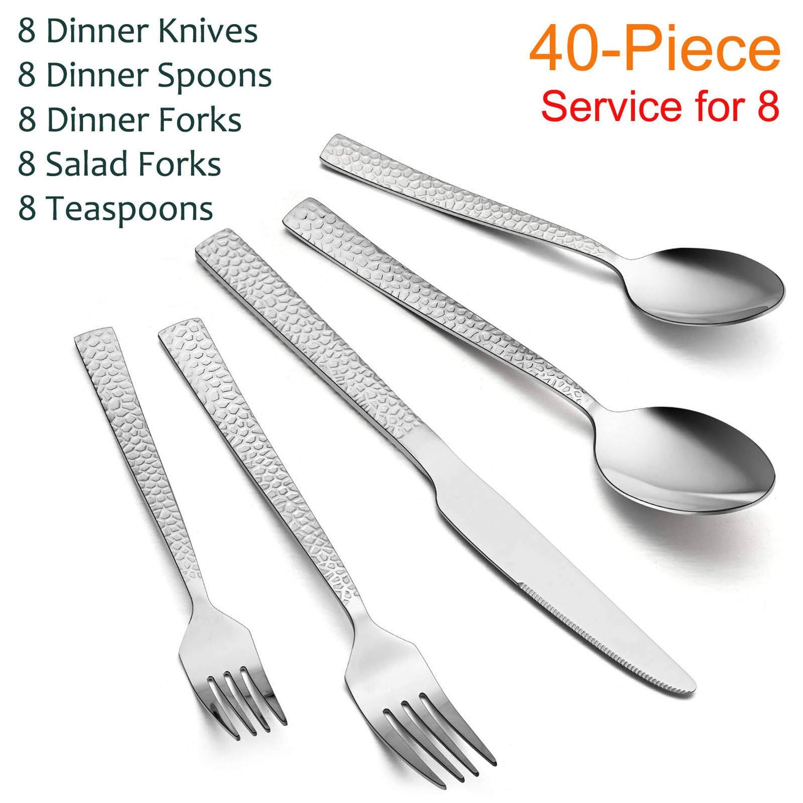 40-Piece Service for 8

8 Dinner Knives  
8 Dinner Spoons  
8 Dinner Forks  
8 Salad Forks  
8 Teaspoons