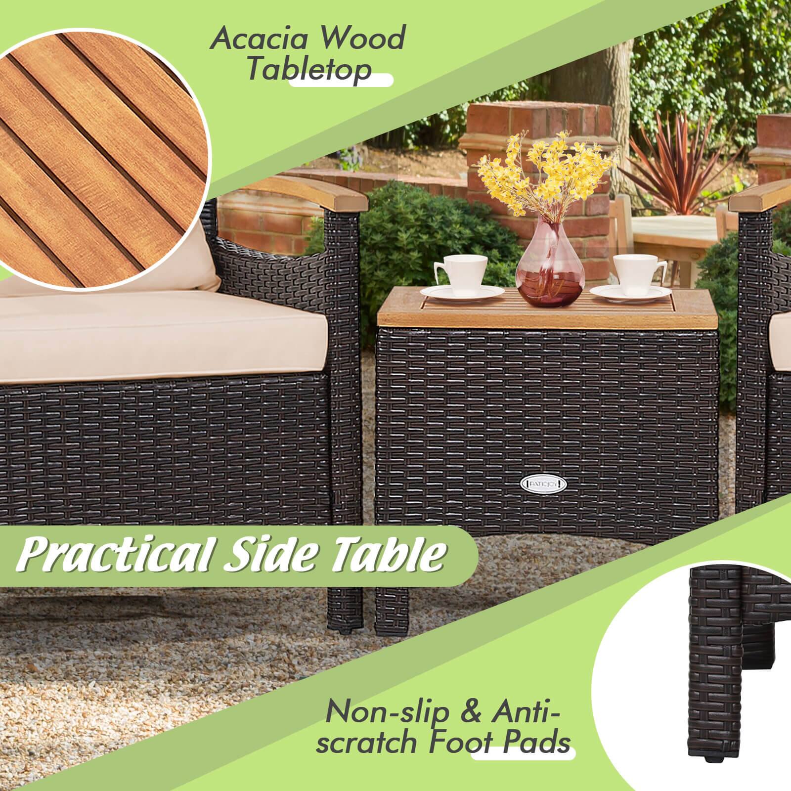 Acacia Wood Tabletop Practical Side Table Non-slip & Anti-scratch Foot Pads