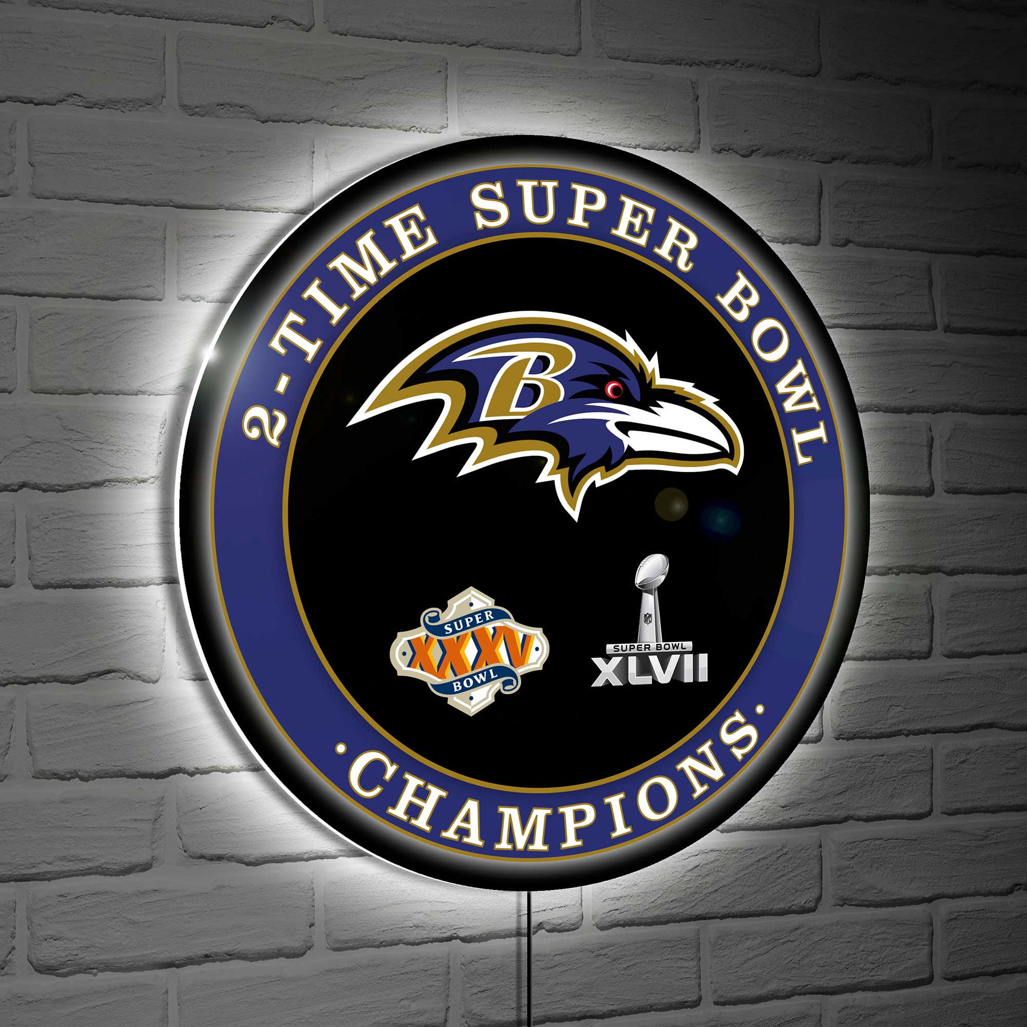Baltimore Ravens Two-Time Super Bowl Champions XL Round LED Wall Sign