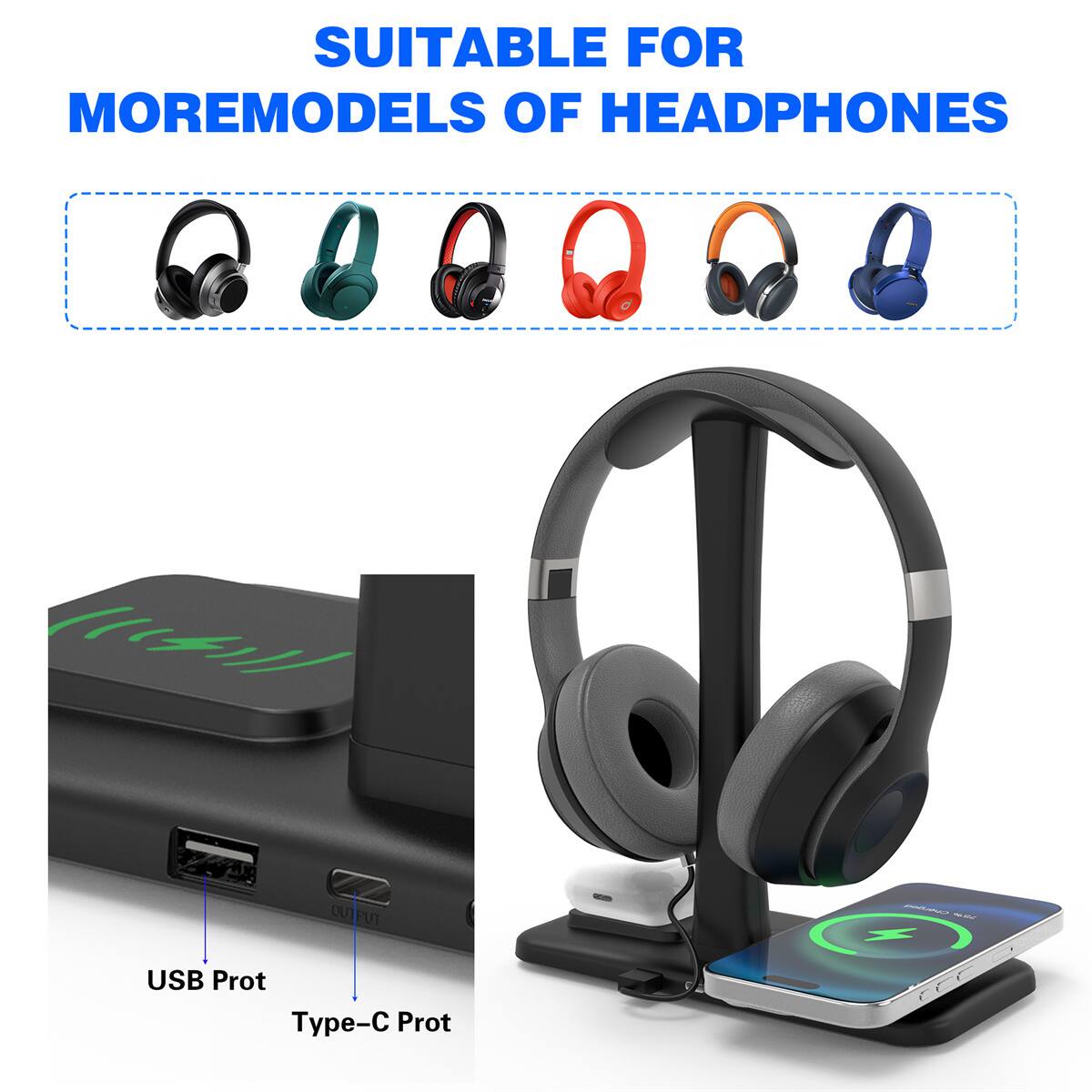 SUITABLE FOR MORE MODELS OF HEADPHONES

USB Prot
Type-C Prot
