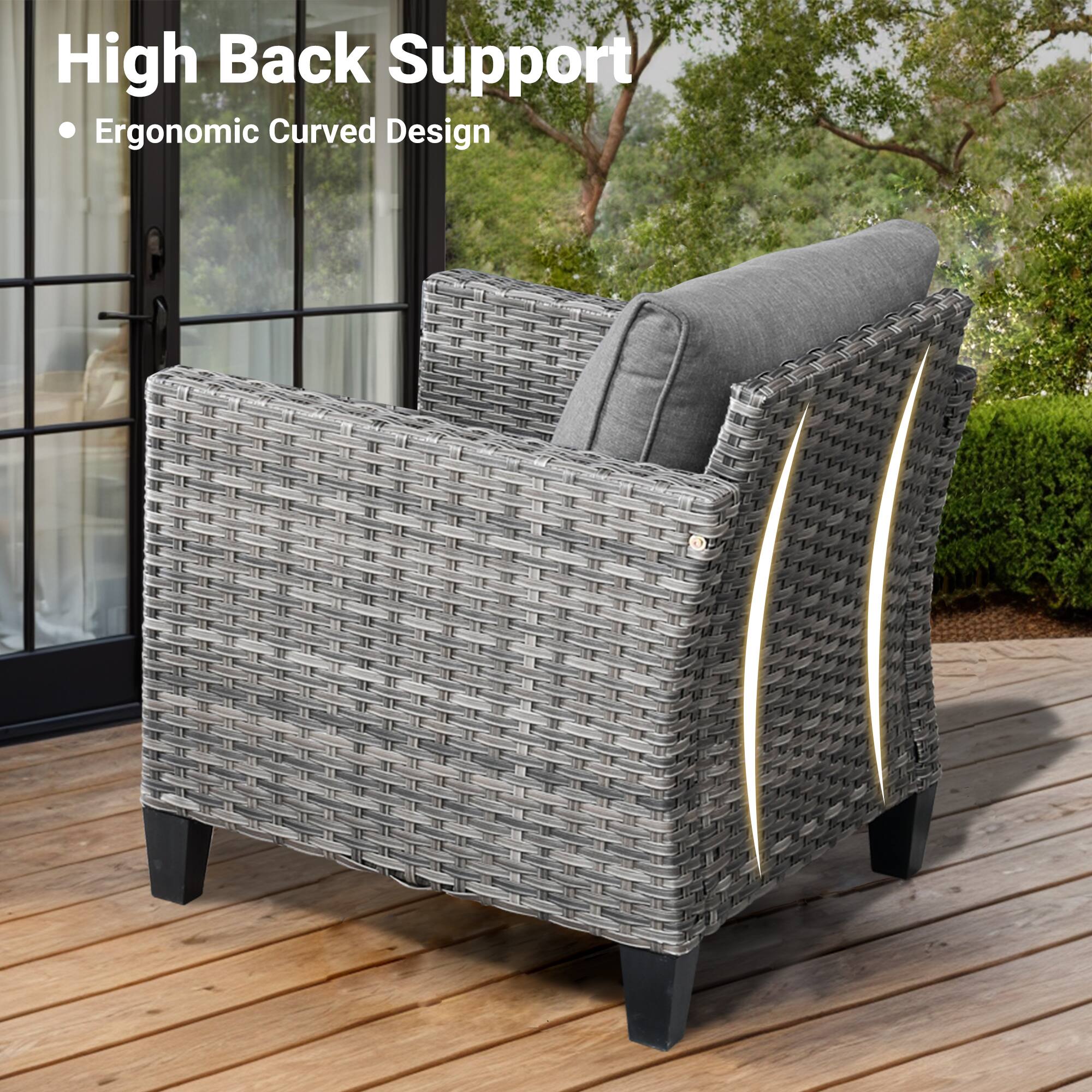 High Back Support  
• Ergonomic Curved Design