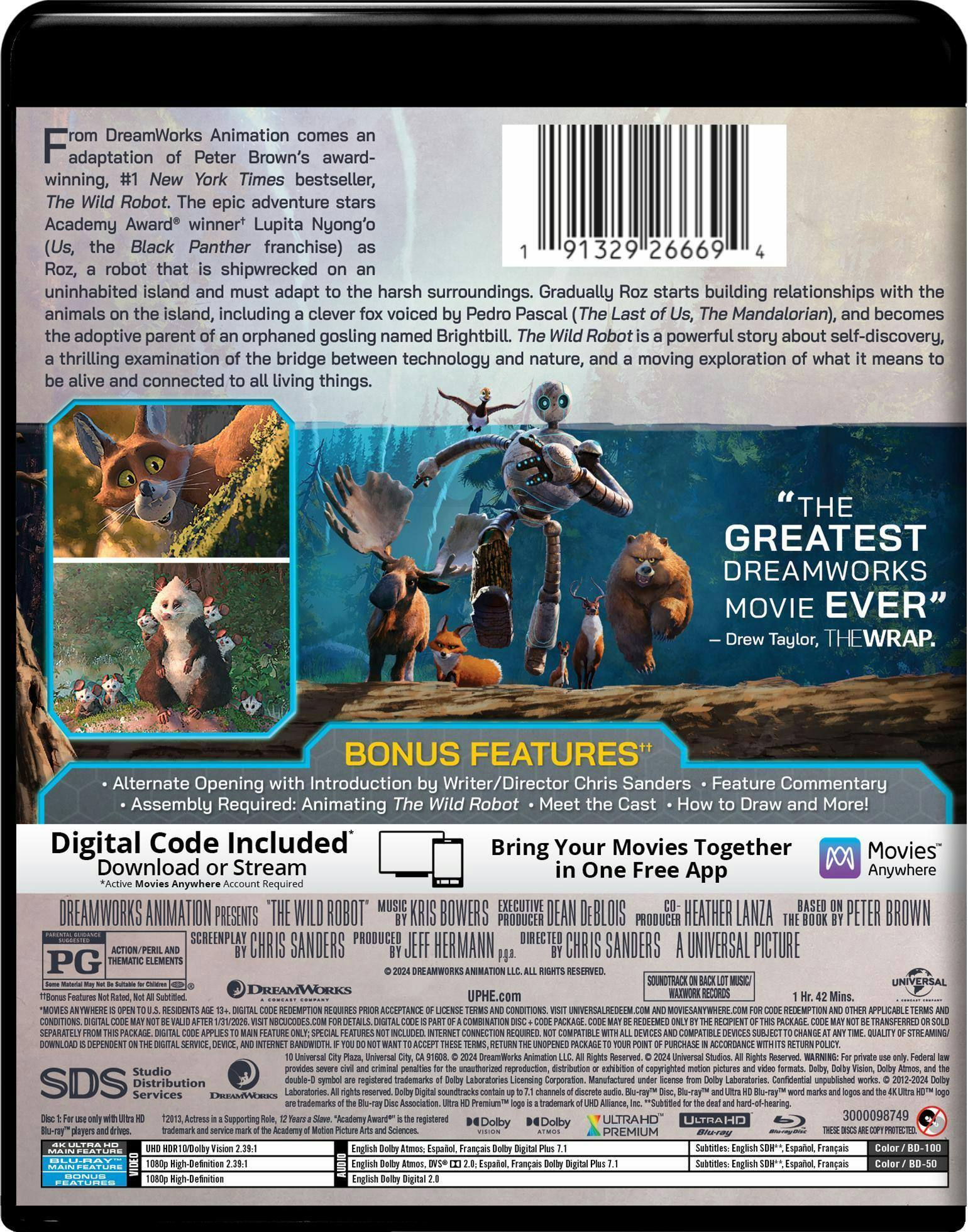 Back. The Wild Robot - Collector's Edition 4K Ultra HD + Blu-ray + Digital (4K Ultra HD + Blu-ray) [UHD].