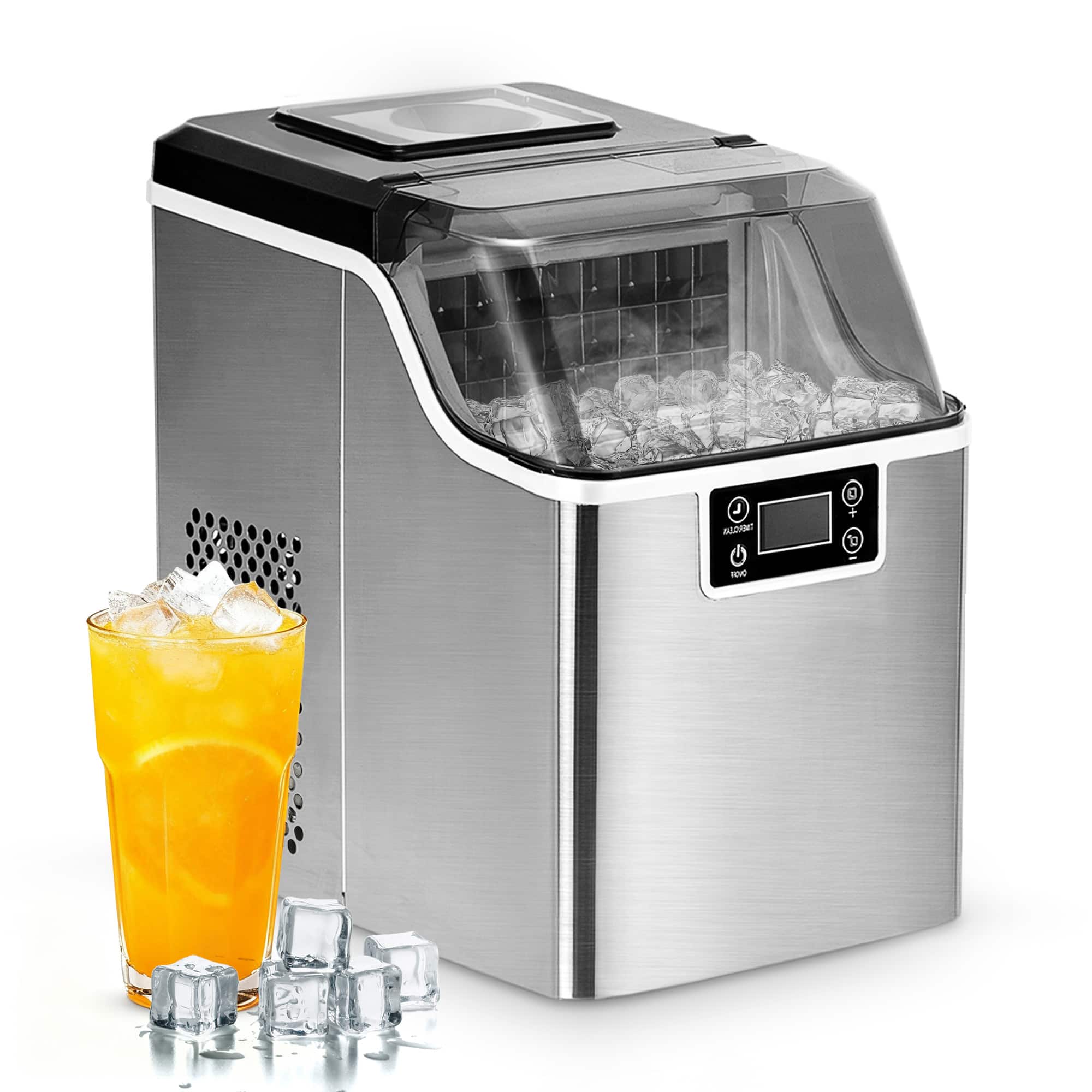 Front. SIMZLIFE - Countertop Ice Cube Maker,45Lbs/24H, 24Pcs in 13 Mins, External Water Tank, Auto-Cleaning,Ideal for Home/Kitchen/Office - Silver.