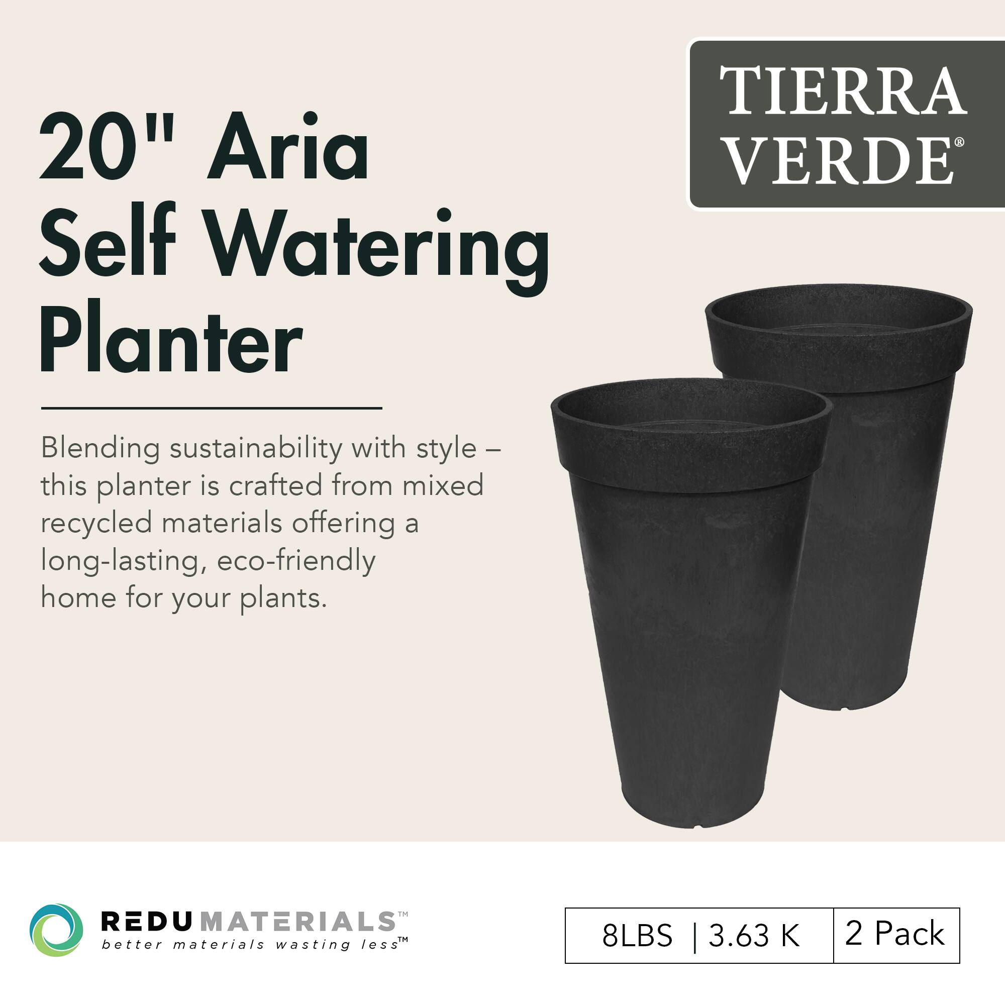 20" Aria Self Watering Planter

Blending sustainability with style – this planter is crafted from mixed recycled materials offering a long-lasting, eco-friendly home for your plants.

TIERRA VERDE

REDU MATERIALS
better materials wasting less

8LBS | 3.63 K | 2 Pack