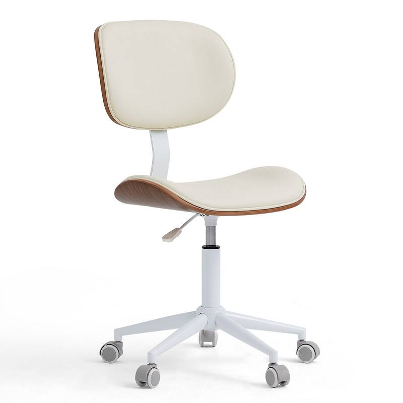 Bestier Bentwood Ergonomic Office Chair Armless PU Leather Swivel Chair  with Lumbar Support and Adjustable Height White