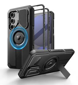 dexnor - for Samsung Galaxy S24 FE Case with Camera Cover & Adjustable Kickstand & Built-in Screen Protector - Black