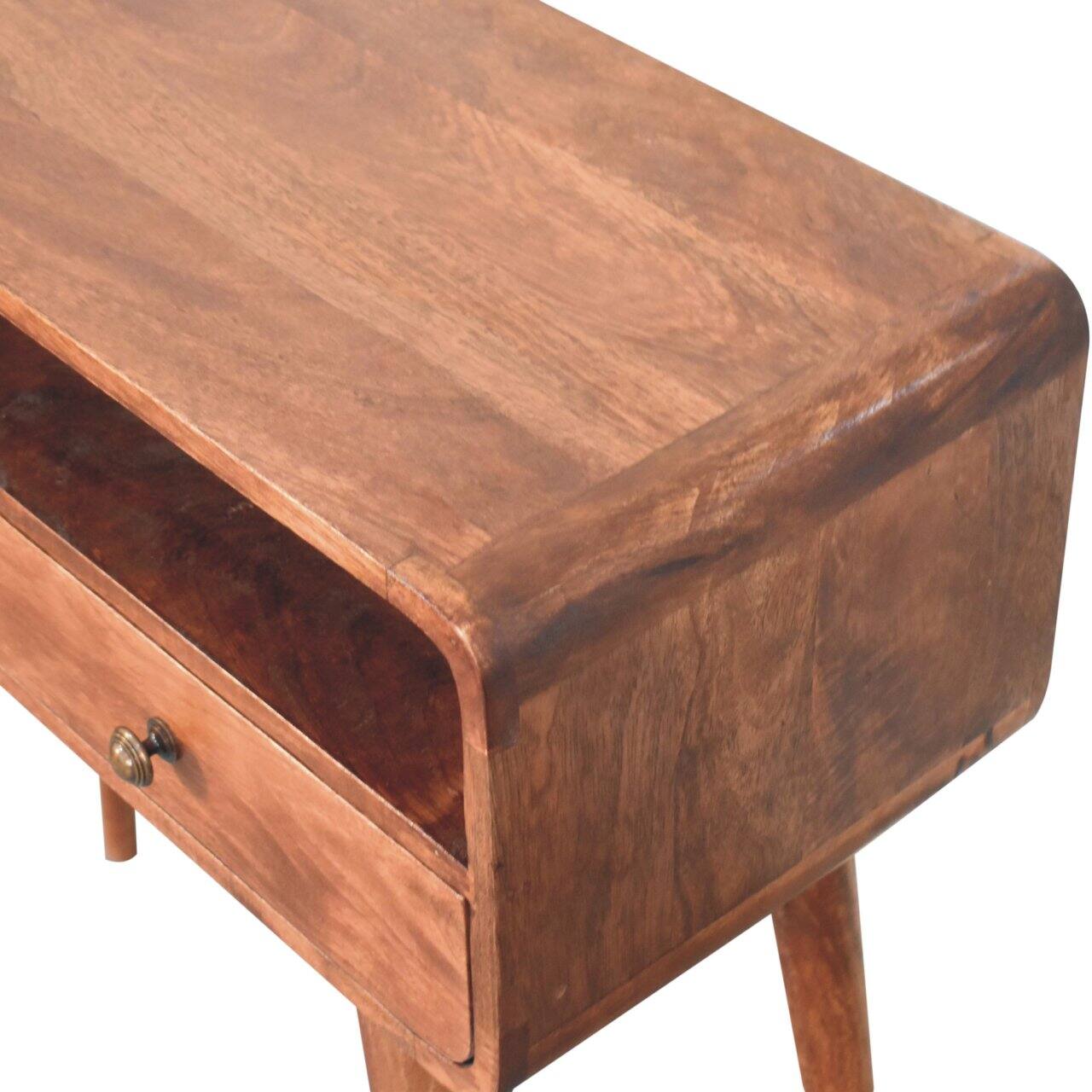 Alt View 1. Artisan Furniture - Artisan Furniture Solid Wood Curved Honey Caramel Console Table, 2 Drawer - Brown.