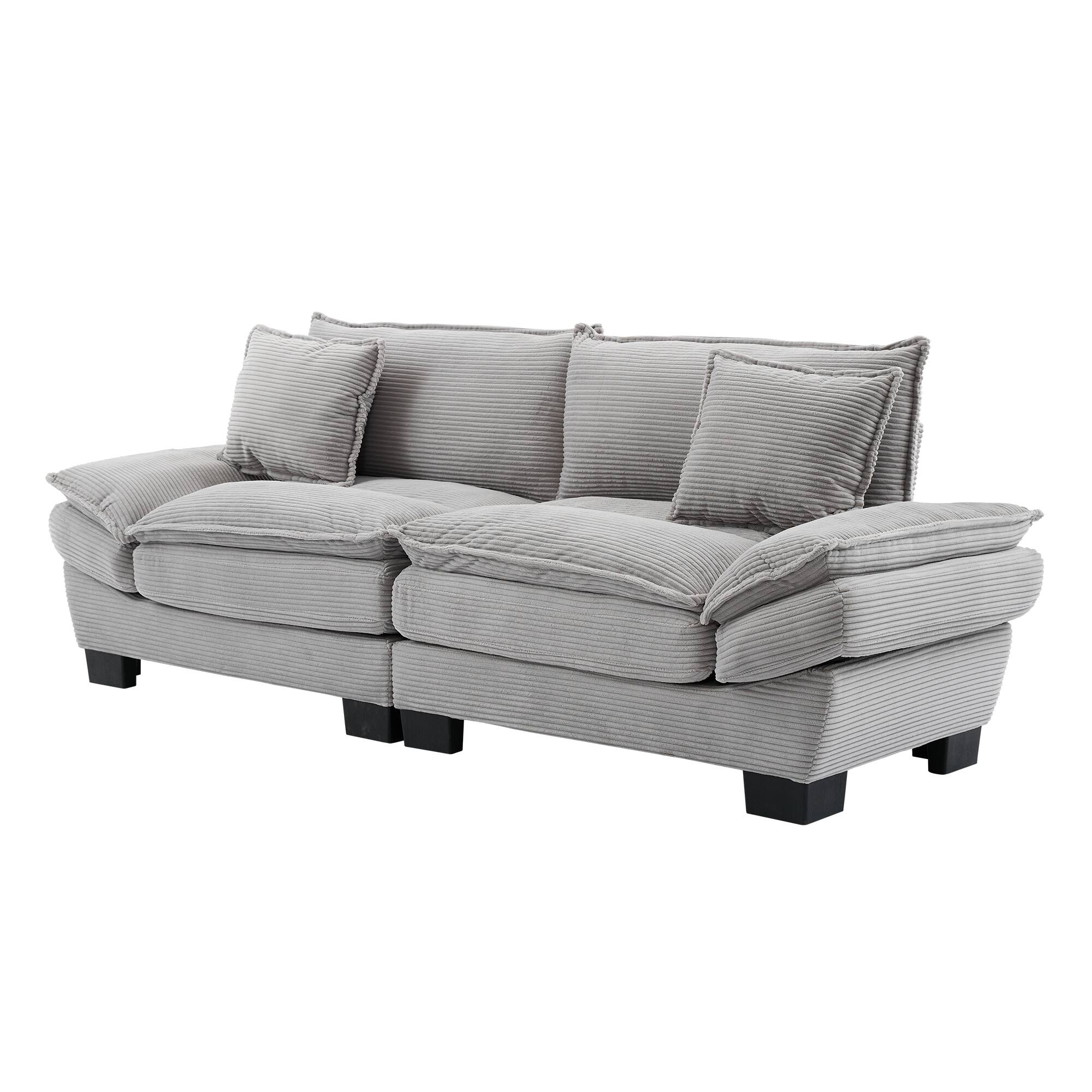 Left. Tiramisubest - Corduroy Couch Loveseat Sofa with Pillows,Comfy Upholstered Deep Seat Sofa for Bedroom,Living Room,Office-Light Grey - LIGHT GREY.