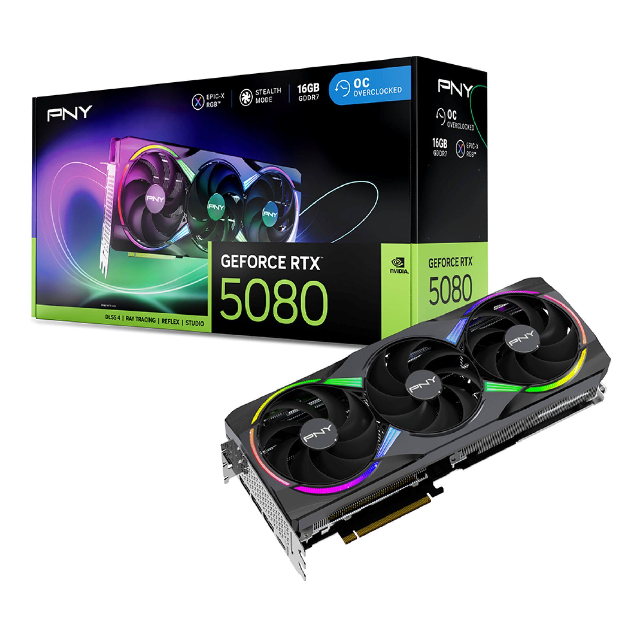 PNY NVIDIA GeForce RTX 5080 Epic X ARGB Overclocked 16GB GDDR7 PCI