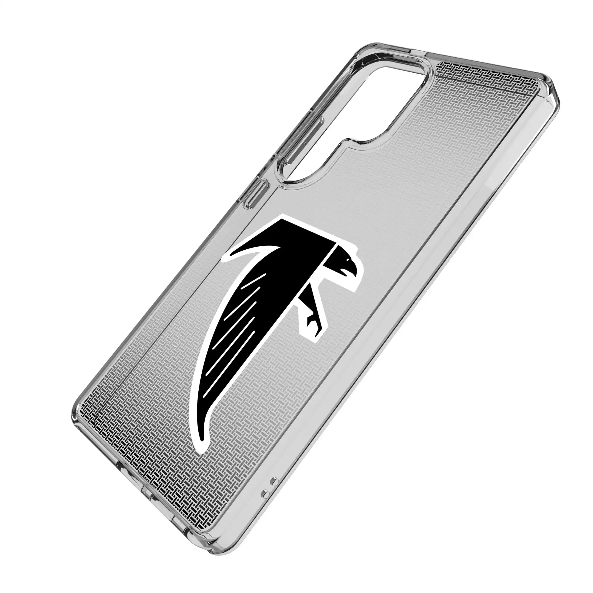 Alt View 1. Keyscaper - Atlanta Falcons Linen Logo Galaxy Clear Case - S23 Ultra - Multicolor.