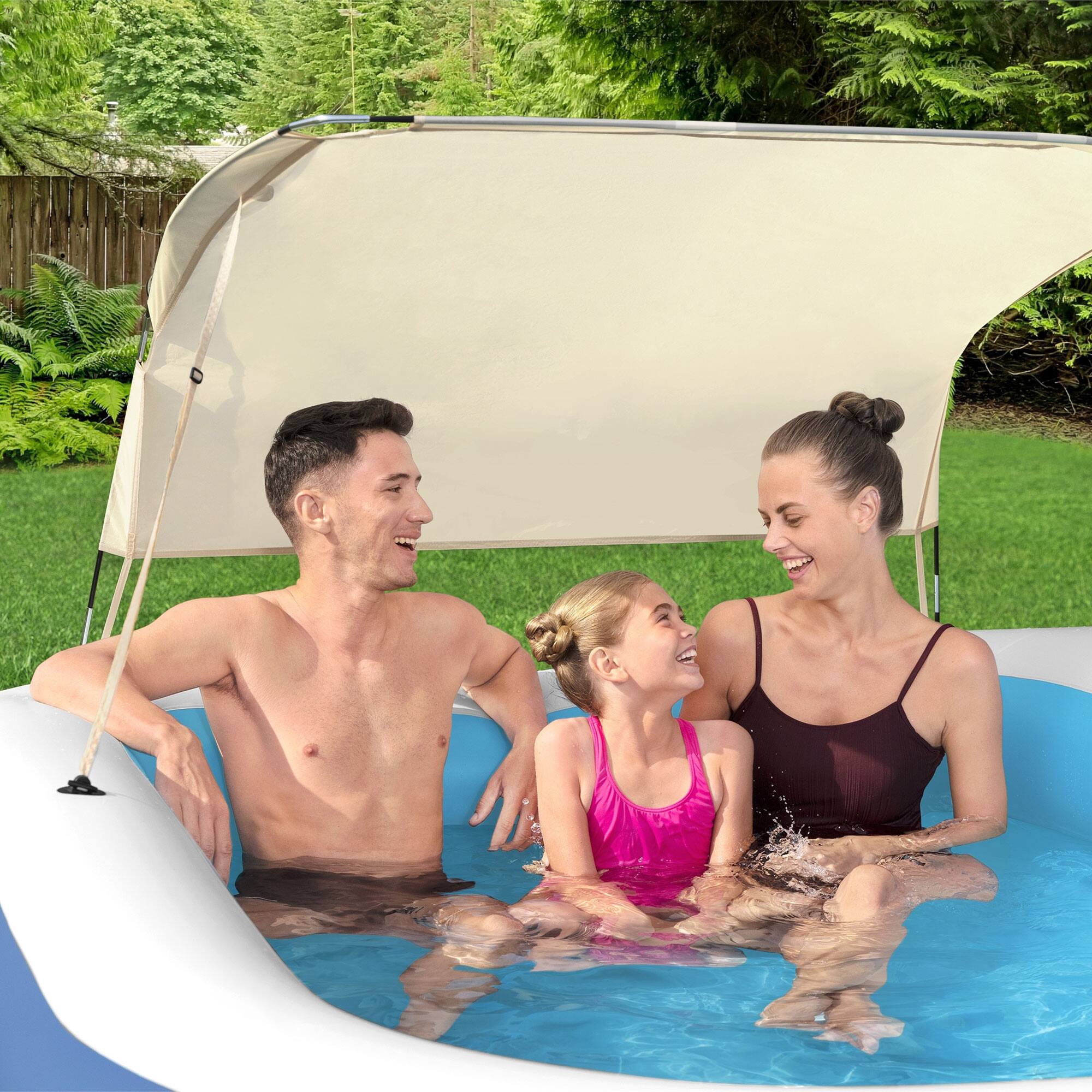 Alt View 3. Bestway - H2OGO! 8 Foot 4 Inch by 70 Inch Summer Bliss Shaded Inflatable Family Pool - Blue.