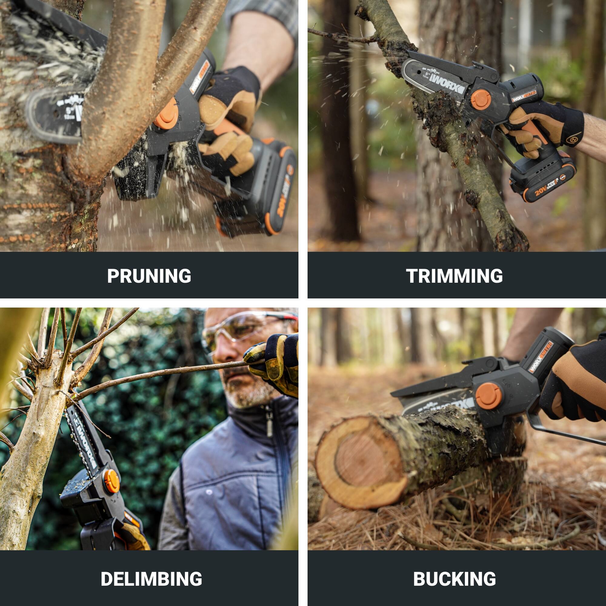 The text on the image is grouped and corrected as follows:

1. Pruning
2. Trimming
3. Delimbing
4. Bucking