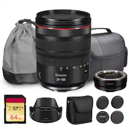 Canon - RF 24-105mm f/4L IS USM Lens (2963C002) + Adapter EF-EOS R + More - Black
