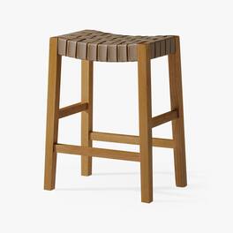 Maven Lane - 26" Emerson Counter Stool In Wood Finish With Vegan Leather - Weathered Natural