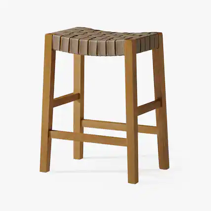 Front. Maven Lane - 26" Emerson Counter Stool In Weathered Natural Wood Finish With Vegan Leather - Weathered Natural.