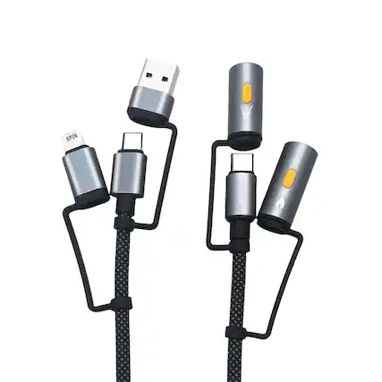 Front. Topteng - 240W 6-in-1 Rugged Charging Cable - with Windproof Arc Lighter, Emergency Light & Fast Charge - Black.