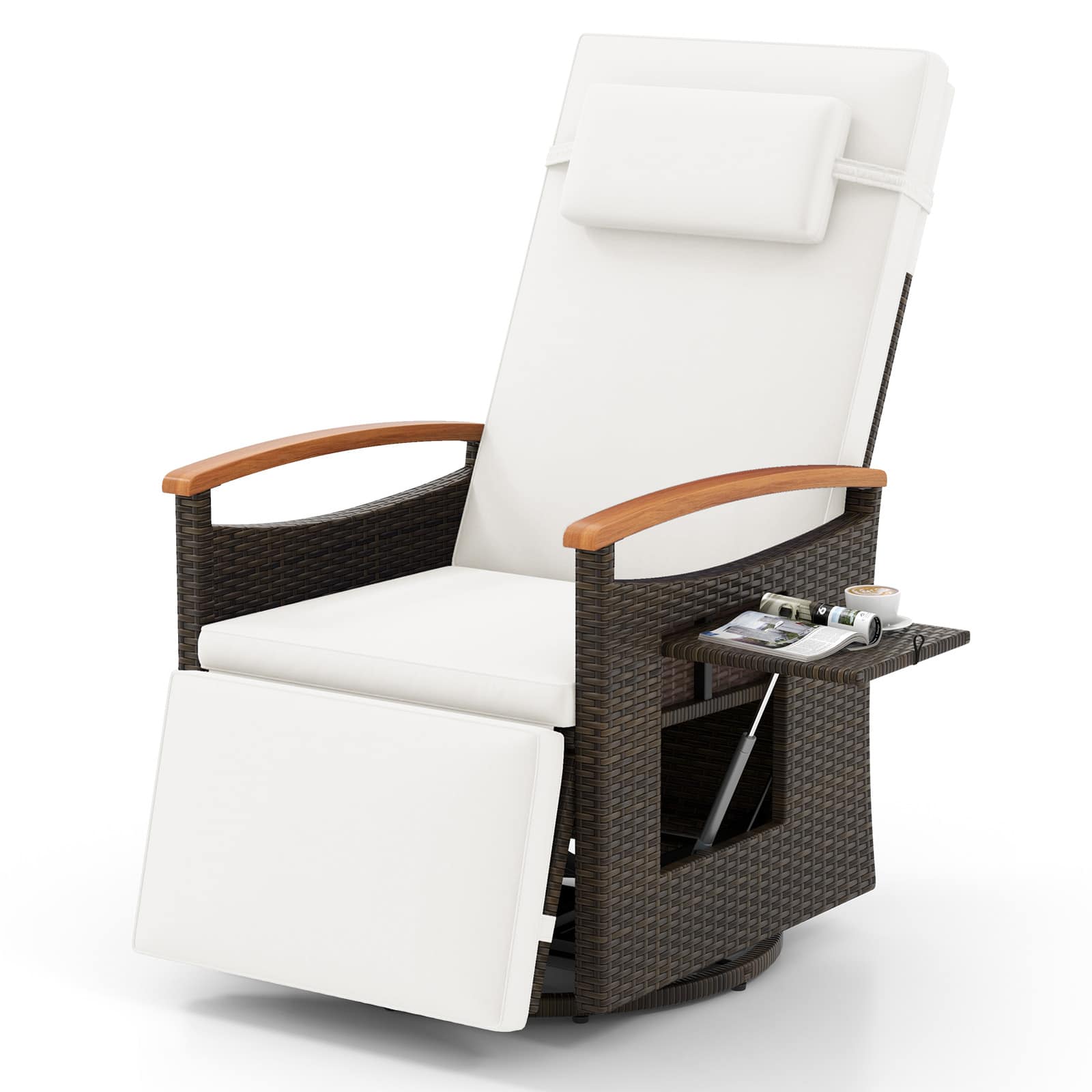 Front. Costway - Costway Outdoor 360° Swivel Rattan Recliner Chair Patio Wicker Chaise Lounge Chair - Mix Brown,White.