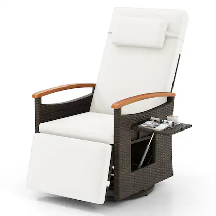 Front. Costway - Costway Outdoor 360° Swivel Rattan Recliner Chair Patio Wicker Chaise Lounge Chair - Mix Brown,White.