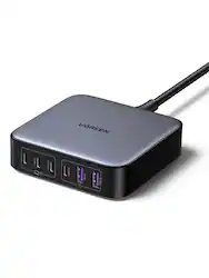 UGREEN - Nexode 6-Port 200W GaN Charging Station, USB-C Fast Charging Desktop Charger for Laptops, Tablets, Cell Phones - Black - Front_Zoom
