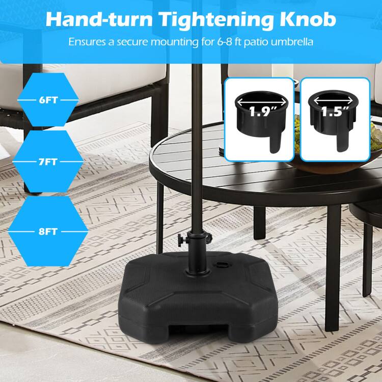 Hand-turn Tightening Knob Ensures a secure mounting for 6-8 ft patio umbrella

6FT 1.9" 1.5" 7FT 8FT