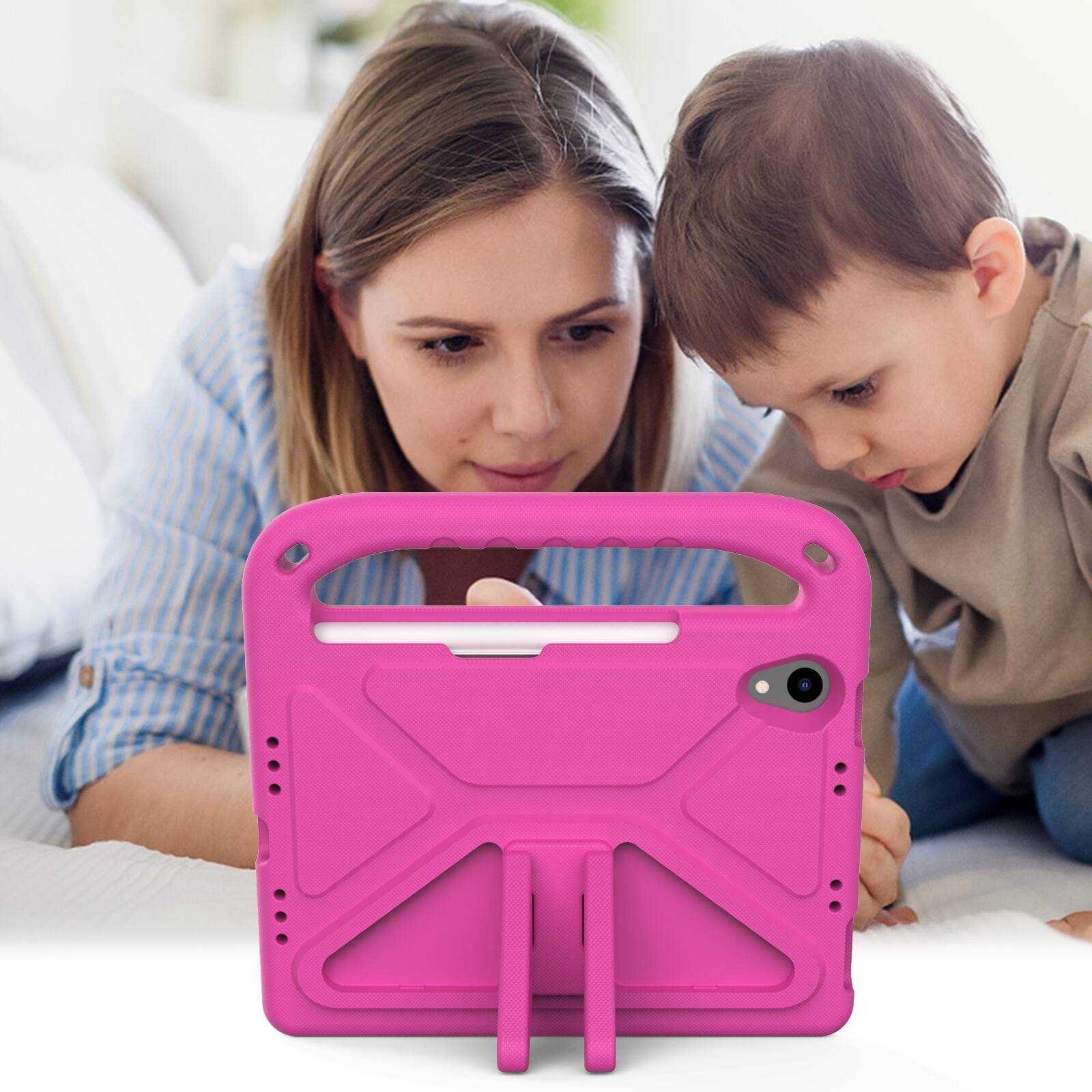Alt View 2. UUCOVER - Lightweight EVA Case for iPad mini A17 Pro 8.3-inch 2024/iPad mini 6th Gen Shockproof Handle Kickstand Anti-Slip Cover - Rose.