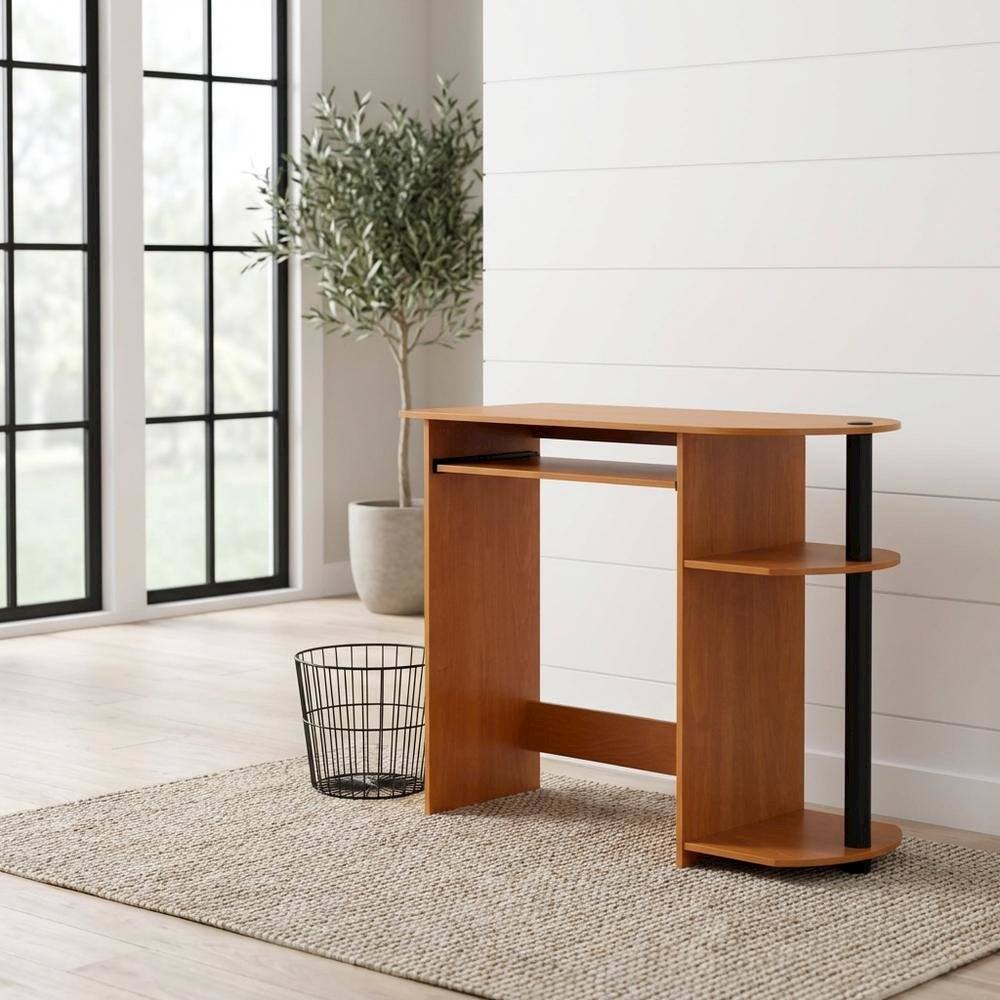 Angle. BisonOffice - Light Cherry Computer Desk with Easy Assembly and Compact Design - Light Cherry/Black.