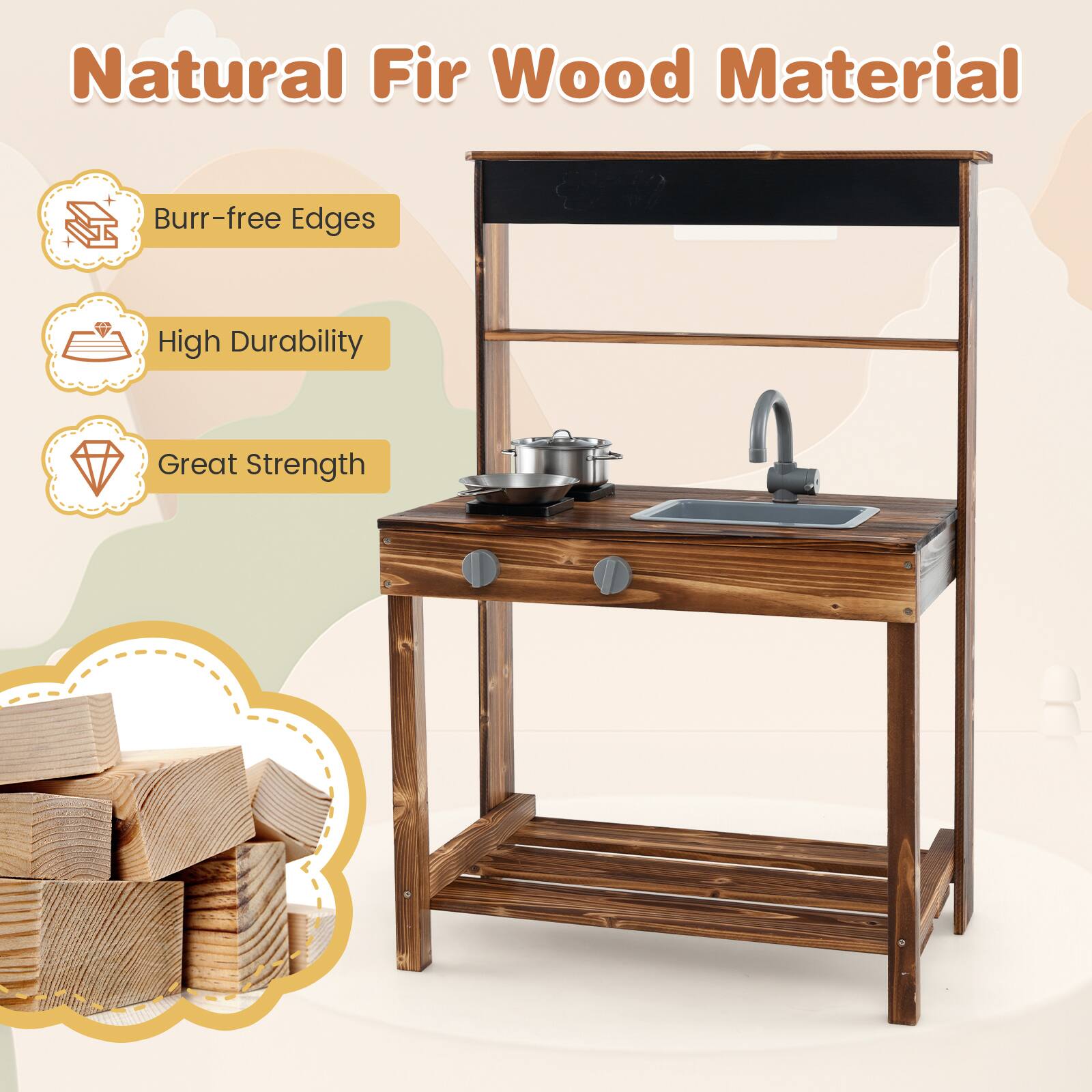 Natural Fir Wood Material, Burr-free Edges, High Durability, Great Strength