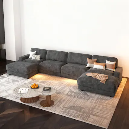 Front. Vipbear - 160" Modular Sectional Sofa, Cloud Sectional Couch with Deep Seat, Modern Modular U-Shape Sofa Couch with Chaise - Grey.