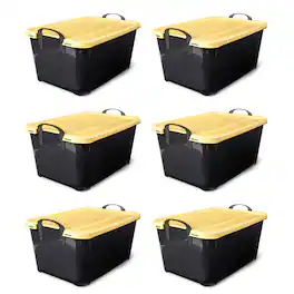 Life Story - 55 Quart Stackable Storage Bin, Heavy Duty Lidded Container, 6 Pack - Black/Yellow