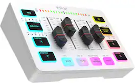 FIFINE - USB Audio Mixer - 4 Channel Audio Interface with RGB for Gaming, Streaming, Content Creation - White