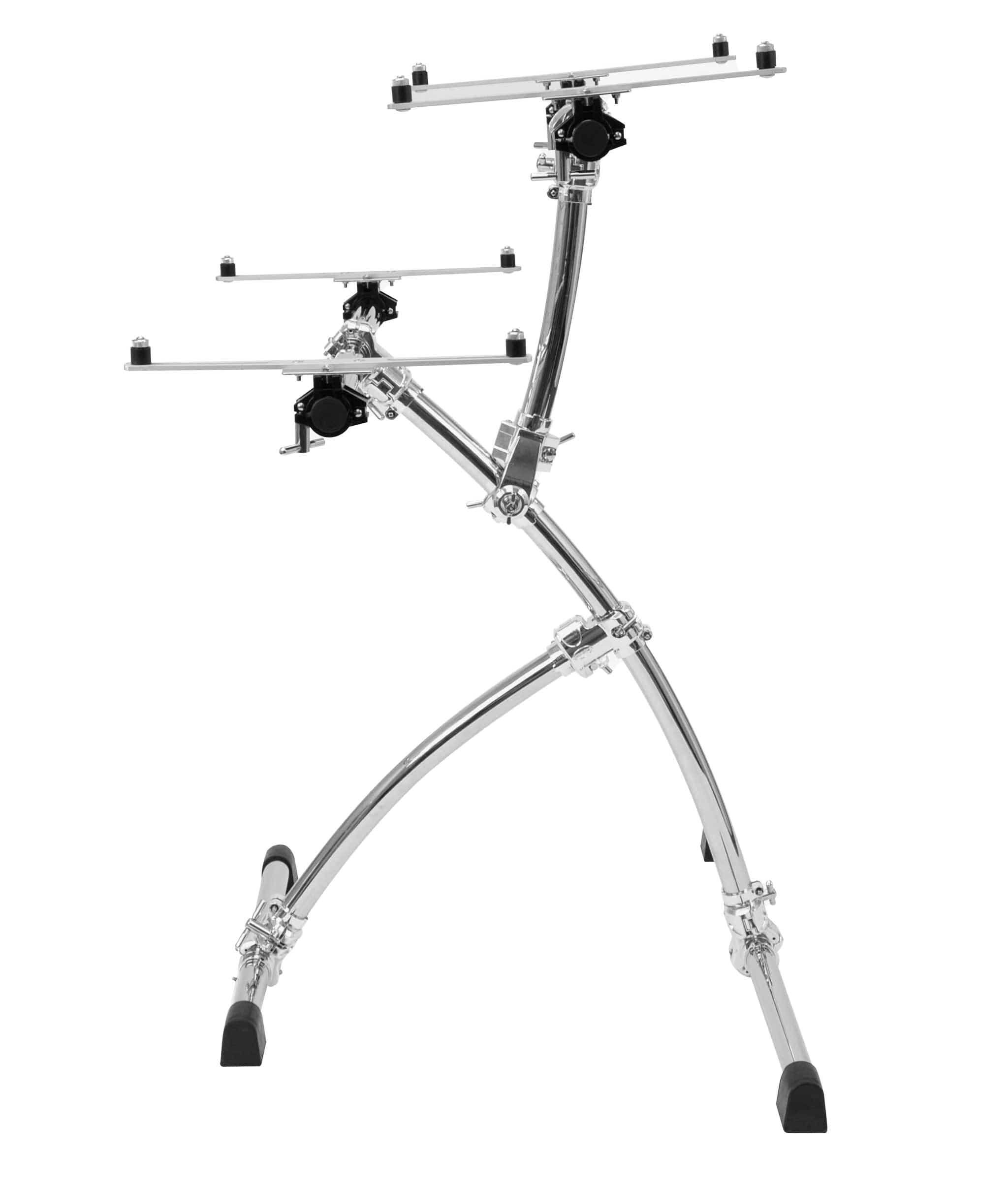 Left. Gibraltar Hardware - Key Tree Double Tier Keyboard Stand, Lightweight and Portable Curved Design with Memory Locks, Adjustable Height.