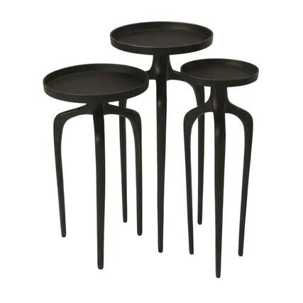 Front. Starlight Canyon Home - Round Modern Side Table Set of 3, Contemporary Accent Table for Living Room - Black.