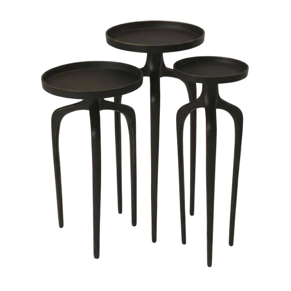 Front. Starlight Canyon Home - Round Modern Side Table Set of 3, Contemporary Accent Table for Living Room - Black.