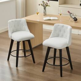 HTUTWOO - 360° Swivel Bar Stools Set of 2-Modern 25" Counter Height Stools, Barstools for Kitchen Island, Cafe or Home Bar - White