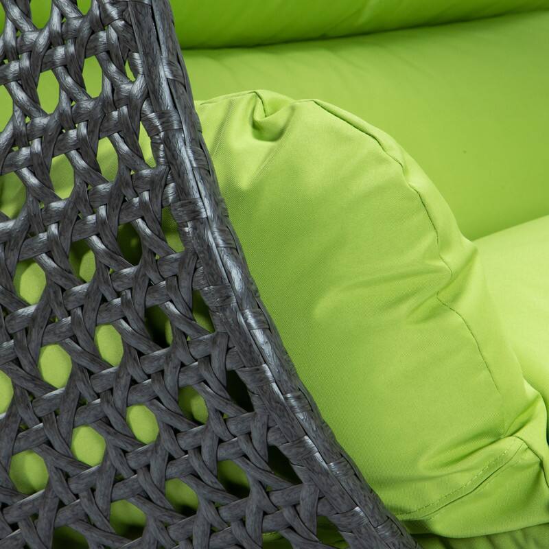 Alt View 2. LeisureMod - Leisuremod Outdoor 2-Person Charcoal Wicker Egg Swing Chair with Steel Stand, Washable Cushions & Waterproof Cover - Light Green.