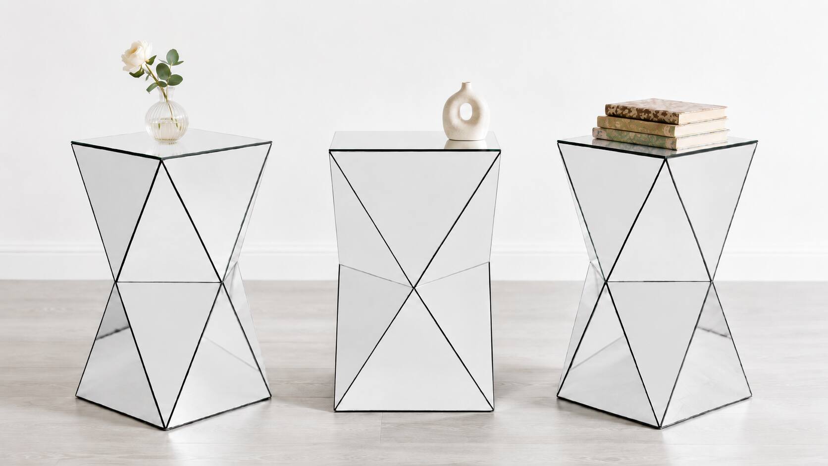 Alt View 1. Loheer - Loheer Mirrored Side Table Geometric End Table Silver Accent Table Modern Nightstand for Living Room Bedroom - Silver.