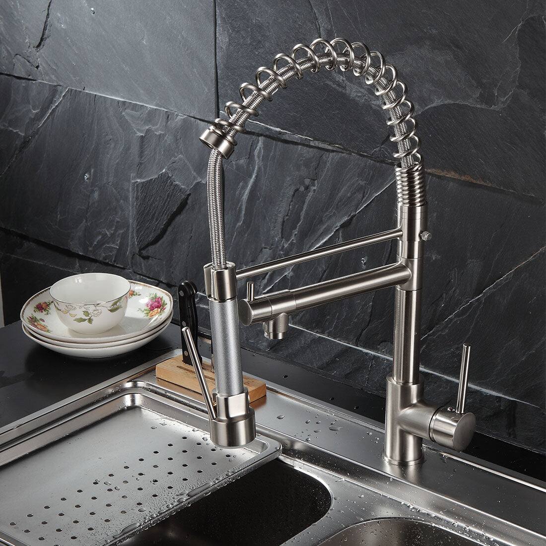 Alt View 7. Boyel Living - Contemporary Single Handle Gooseneck Pull Down Sprayer Kitchen Faucet Brushed Nickel - Brushed Nickel.