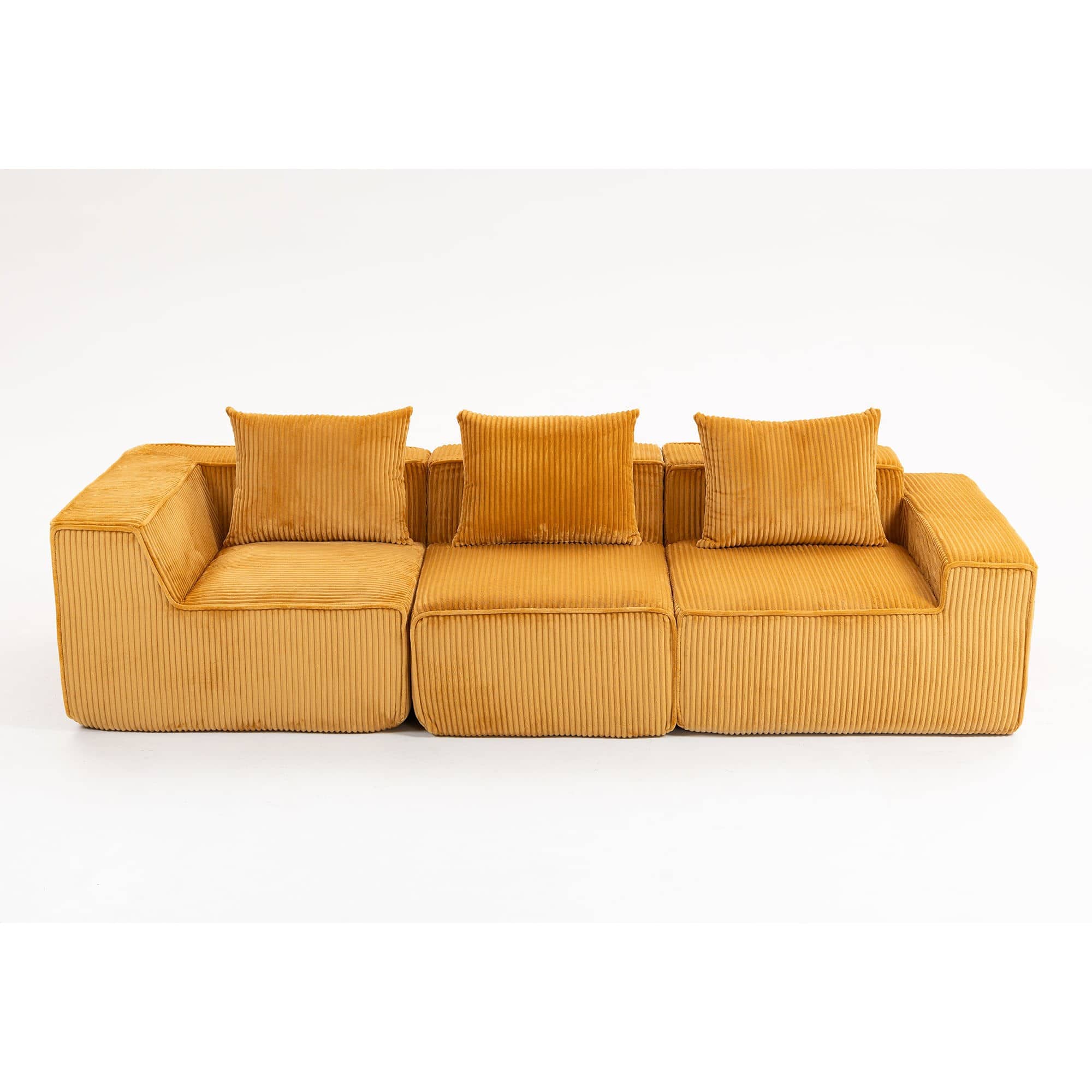 Kadyn - 111" Modular Sctional Couches with Deep Seat, Compression Cloud Sofa Soft Corduroy Upholstered for Living Room Bedroom - Orange