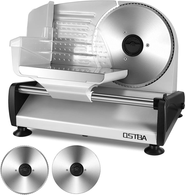Front. OSTBA - 200W Electric Meat Slicer, 2 Removable 7.5" Stainless Steel Blades, Adjustable Thickness, Child Lock - Sliver.