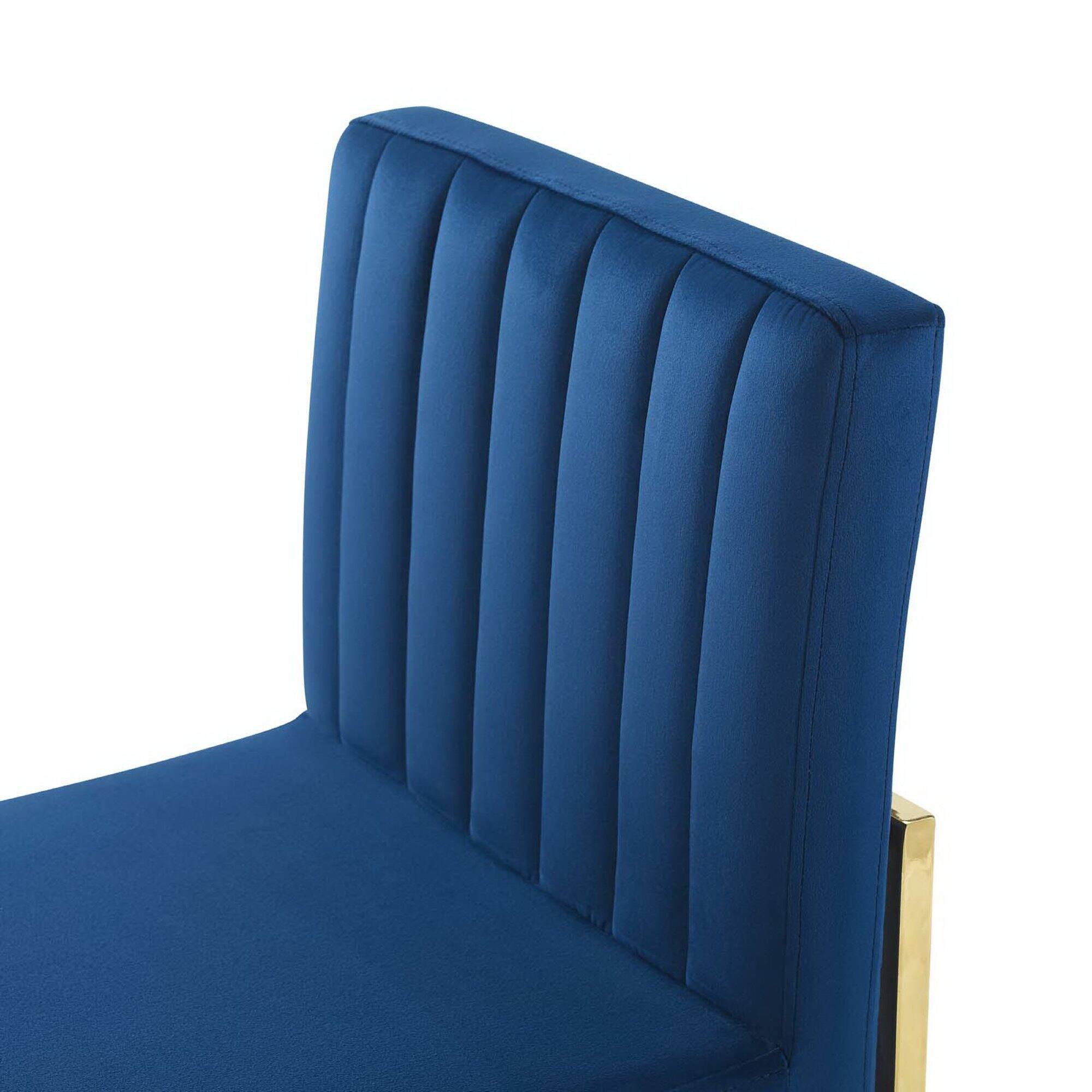 Alt View 2. Modway - Carriage Channel Tufted Sled Base Performance Velvet Dining Chair by Modway - Gold Navy.