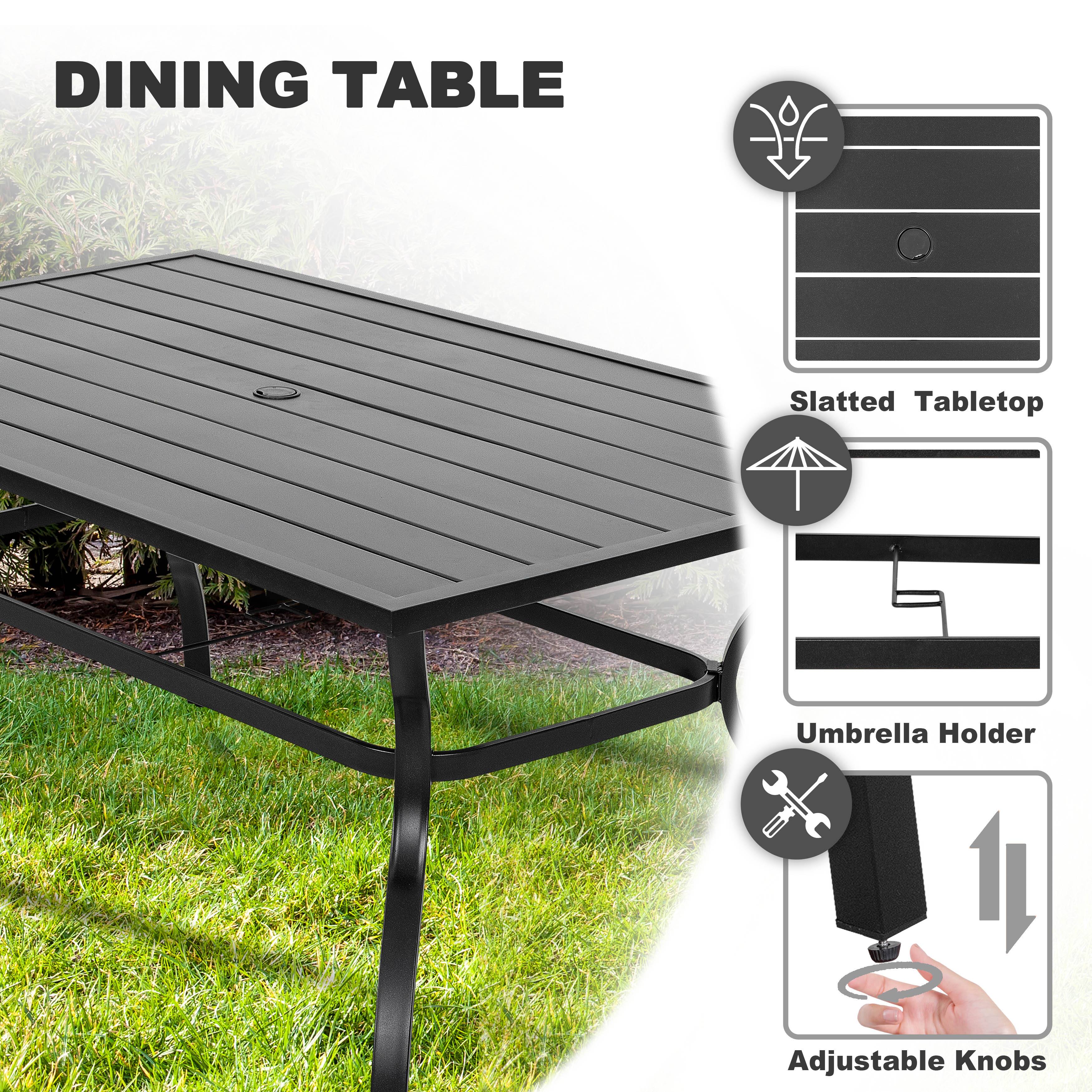 Dining Table Slatted Tabletop Umbrella Holder Adjustable Knobs