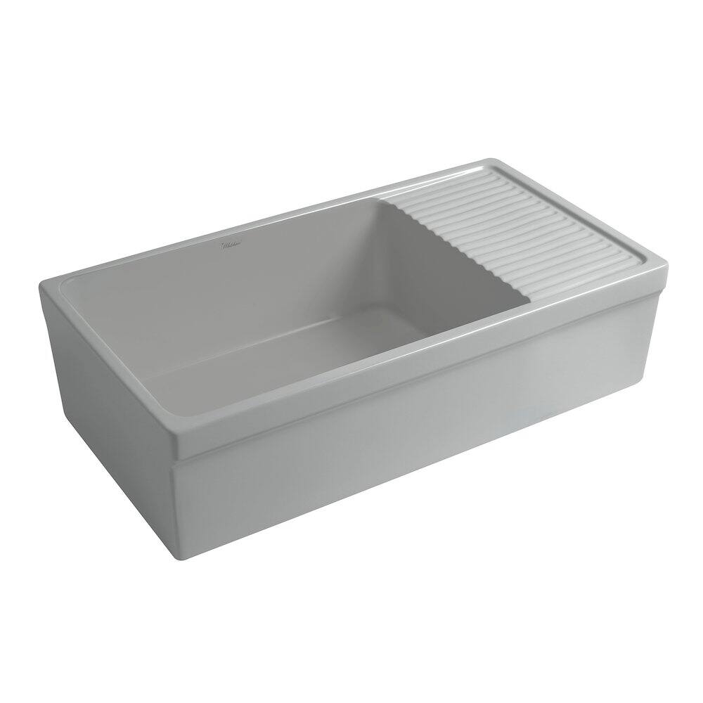 Angle. Whitehaus - Farmhaus Quatro Alcove Large Reversible Matte Fireclay Kitchen Sink - Gray.