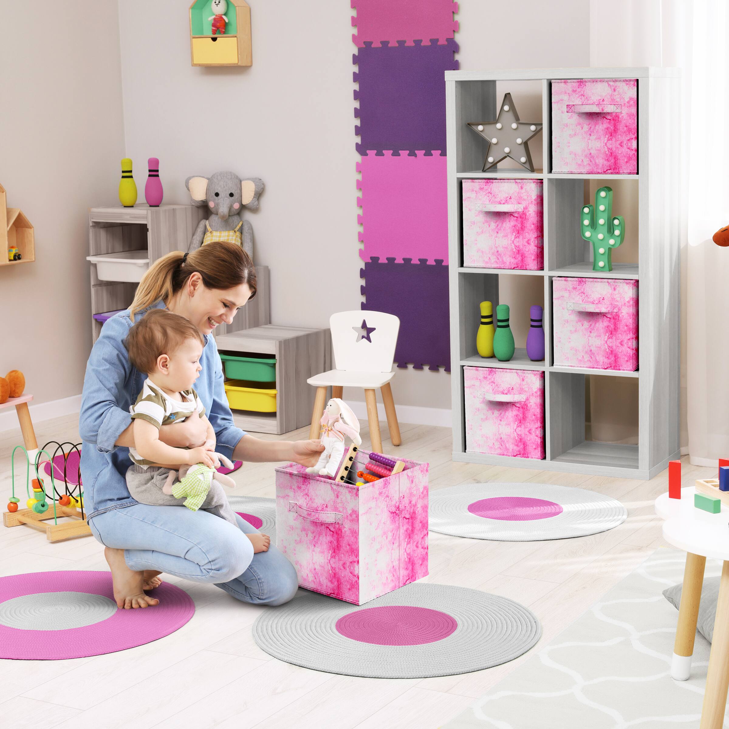 Alt View 3. Sorbus - Sorbus Fabric Storage Cube, 11-Inch Foldable Storage Bin with Handle for Closet, Pantry, Cubbies, Toys & Bath (1-Piece) - Pink Tie-Dye.