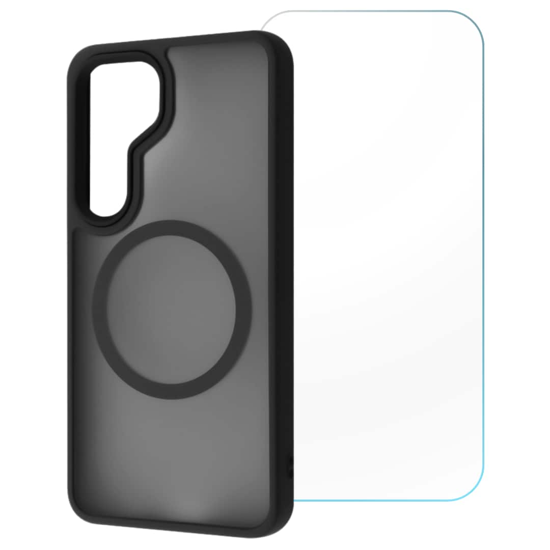 Front. Entronix - Entronix Bundle for Samsung Galaxy S25 Plus - Magnetic Translucent Matte Case with Clear Screen Protector - Black.