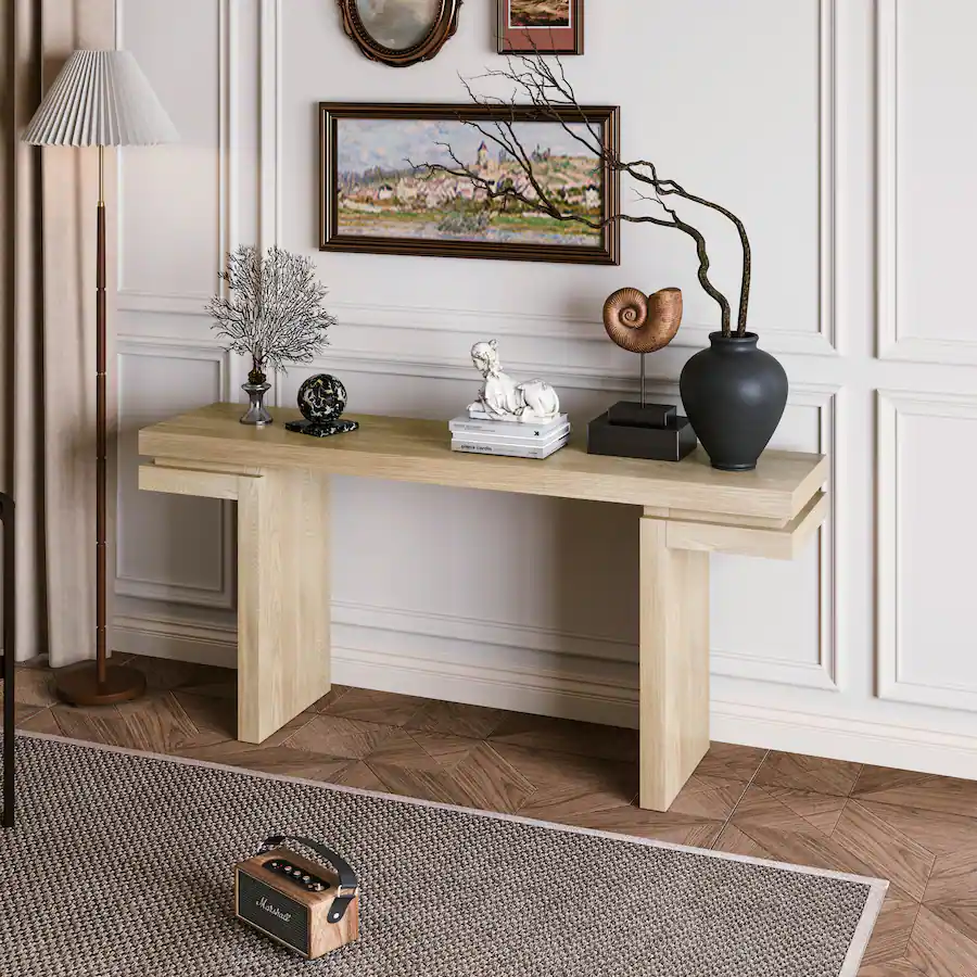 66 Inch Console Table Loheer Console Table, 66 Inch Extra Wide Console Table with Real Wood ...