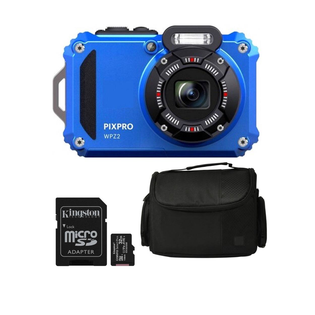 Kodak - PIXPRO WPZ2 Rugged Waterproof 16MP Camera (Blue) with Case and 32GB Card
