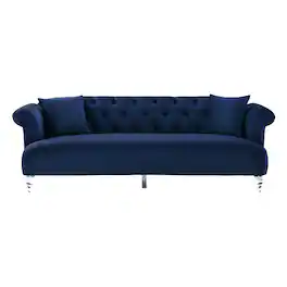 Armen Living - Elegance Contemporary Sofa in Blue Velvet with Acrylic Legs - Blue