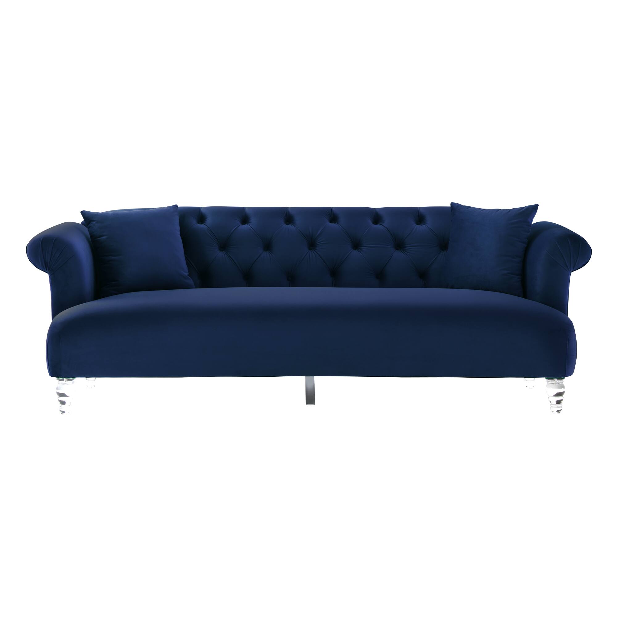 Front. Armen Living - Elegance Contemporary Sofa in Blue Velvet with Acrylic Legs - Blue.