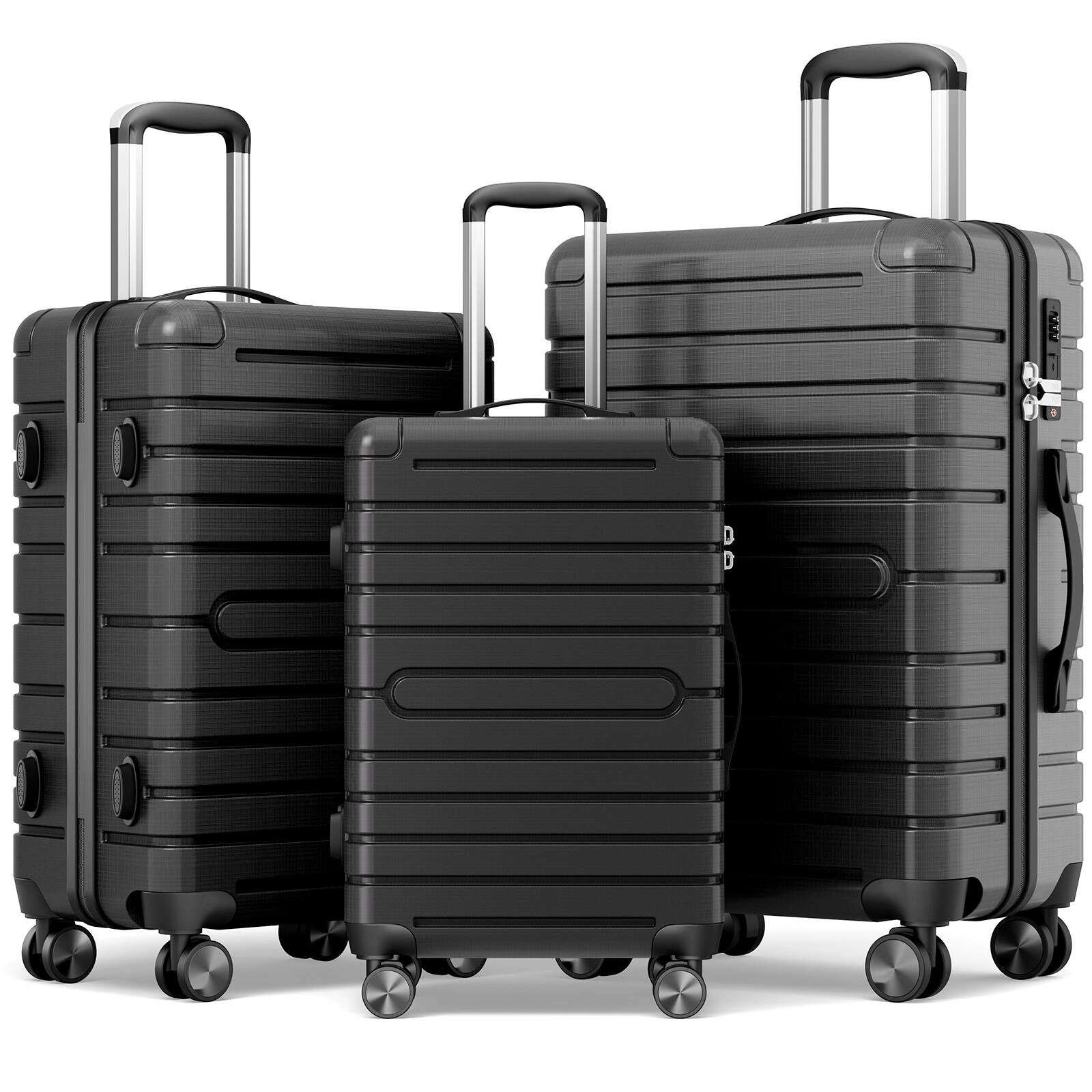 Sugift - 3-Piece Hardshell Luggage Sets Checked Spinner PC & ABS Suitcase Set with YKK Zipper & TSA Lock,20in/24in/28in - Gray